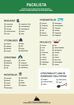 Packlista Fjällvandring Kebnekaise